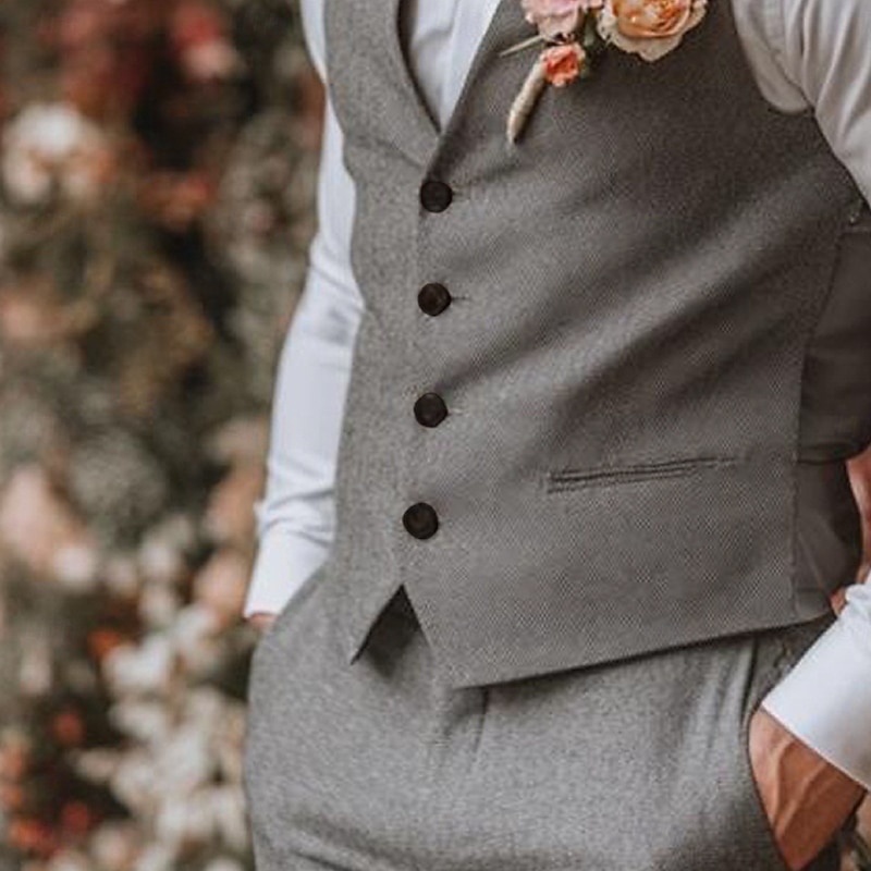 Men's Wedding Business Party Suits Notch Lapel Gray Fashion Formal Solid Colored Slim Fit 2 Piece4