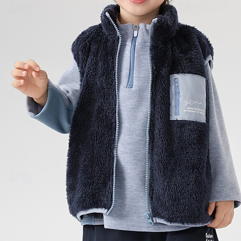 Kids Unisex Vest Coat Outerwear Color Block Sleeveless Zipper Keep Warm Soft Breathable Coat Outdoor Fashion Daily Blue Green Khaki Spring Fall 4 years+