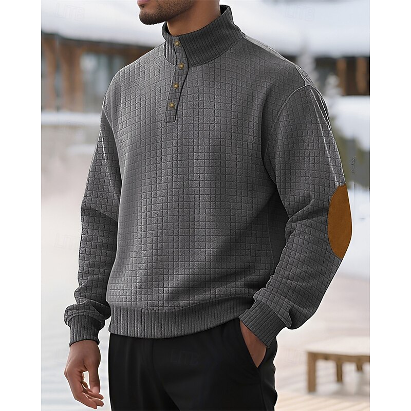 Men's Sweatshirt Black White Army Green Khaki Gray Henley Color Block Jacquard Patchwork Sports & Outdoor Daily Holiday Polyester Streetwear Basic Casual Spring Fall Clothing Apparel Hoodies