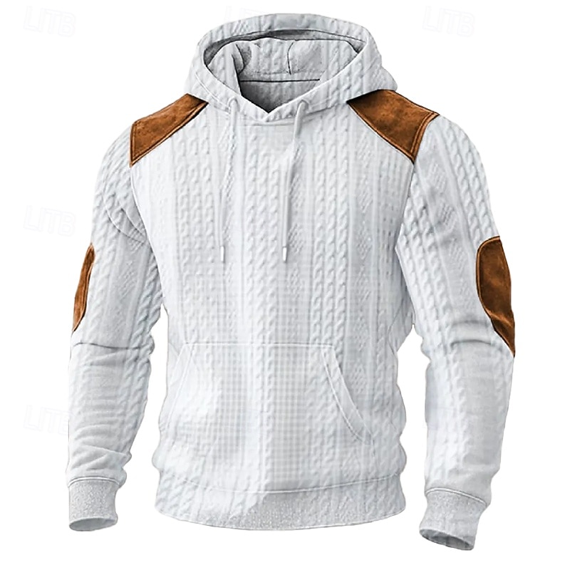 Men's Jacquard Hoodie Pullover Hoodie Sweatshirt White Hooded Plain Patchwork Color Block Textured Sports & Outdoor Casual Daily Streetwear Cool Sportswear Fall Spring &  Fall Clothing Apparel Hoodies
