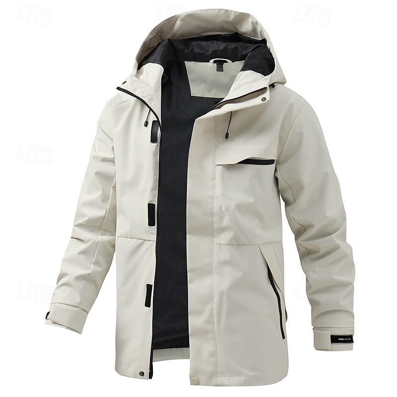 Men's Outdoor Jacket Raincoat Hiking Jacket Daily Hiking Windproof Rainproof Pocket Spring Fall Plain Fashion Classic Hooded Regular Black Red Orange Green Dark Blue Jacket