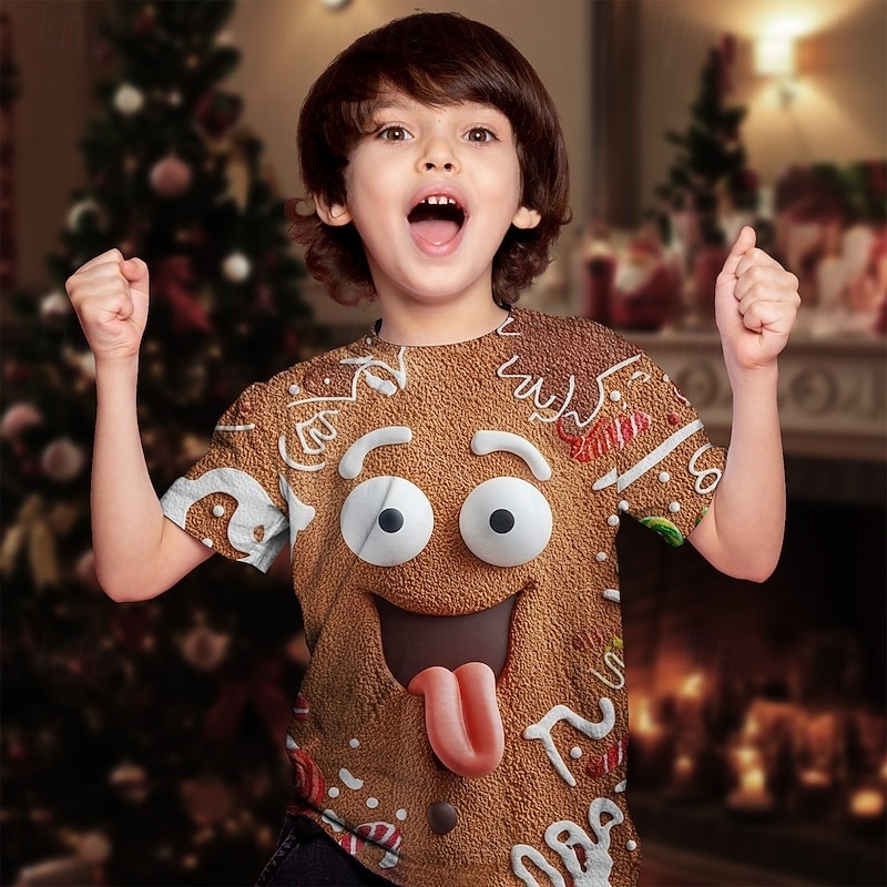 Christmas Boys' 3D Graphic Cartoon Gingerbread T shirt Tee Short Sleeve Summer Spring Fashion Basic Kids 4-12 Years Crew Neck Outdoor Casual Daily Regular Fit - Main Image