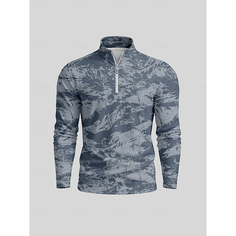 Men's Golf Polo Shirt Grey Long Sleeve Top Golf Attire Clothes Outfits Wear Apparel