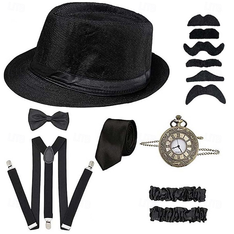 Retro Vintage Roaring 20s 1920s Fancy Costume Panama Hat Three Piece Suit Fancy Dress Men's Halloween Carnival New Year Masquerade Retro Theme Party Adults' Costume2