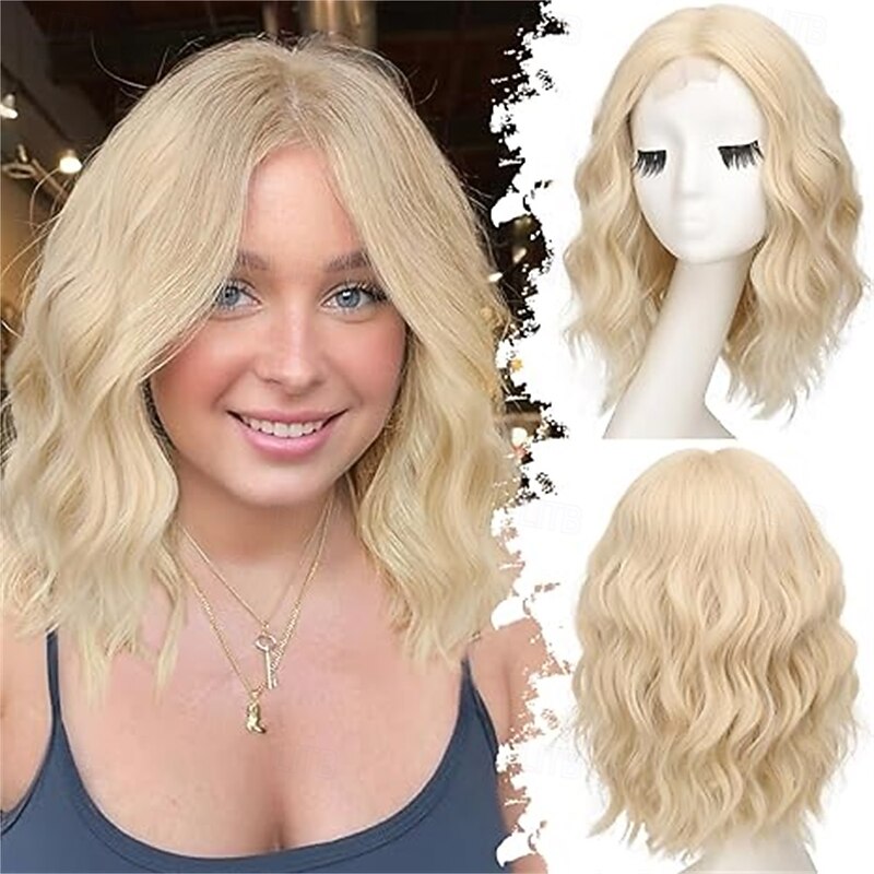 Black Mix Purple Short Wavy Wig for Women Lace Hairline Bob Style Synthetic Heat Resistant - Natural Appearance for Everyday Hairstyle 14 Inch