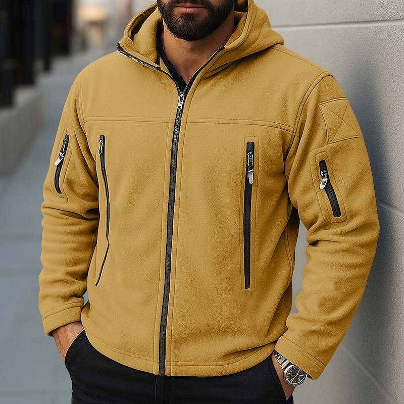 Men's Hoodie Full Zip Hoodie Fleece Hoodie Black Yellow Army Green Navy Blue Hooded Plain Zipper Pocket Sports & Outdoor Daily Holiday non-printing Streetwear Cool Casual Fall Winter Clothing Apparel