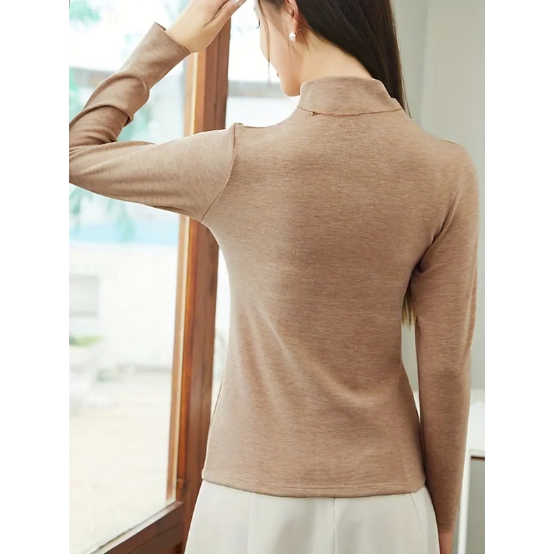 Women's Thermal Underwear Pajama Set Casual Comfort Pure Color Home Daily Long Sleeve Mock Neck Black Pink Brown Khaki Beige Spring Fall Winter Regular Fit3