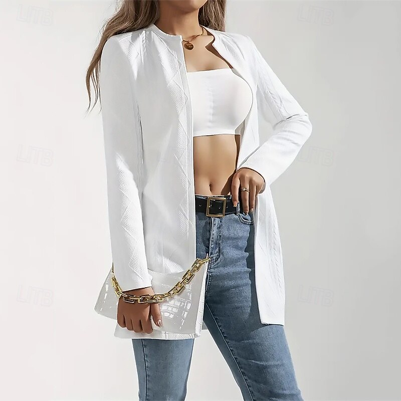 Women's Casual Jacket Comfortable Breathable Zipper Fashion Daily Plain Outdoor Casual Daily Zipper Regular Crewneck Regular Fit Long Sleeve Outerwear Black White Spring Fall3