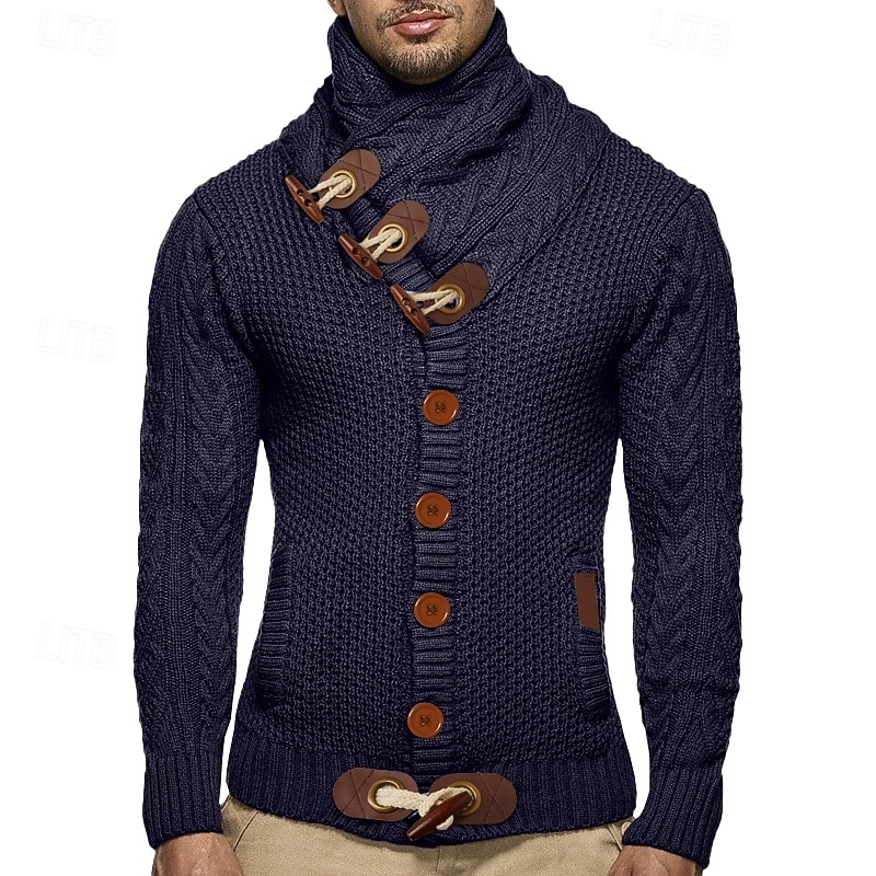 Men's Sweater Cardigan Turtleneck Sweater Ribbed Knit Scarf Striped Turtleneck Stylish Modern Contemporary Dailywear Casual Clothing Apparel Winter Black White S M L4