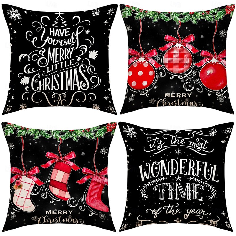 New Christmas Pillow Covers, Linen Alphabet Print Decorative Cushions, Stain-Resistant Throw Pillows for Living Room Holiday Decor - Main Image