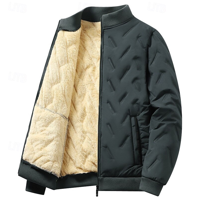 Men's Winter Jacket Quilted Jacket Fleece Jacket Parka Pocket Polyster Fleece lined Vacation Daily Wear Date Regular Fashion Casual Comfortable Thermal Warm Fall Winter Solid / Plain Color Black2