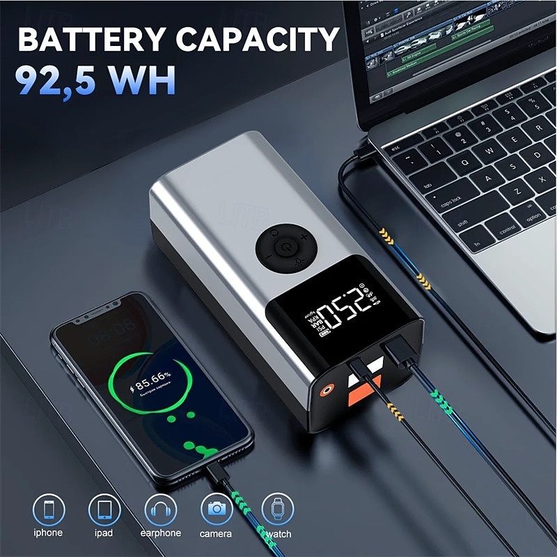 4 In 1 10000mAh Car Jump Starter PowerBank 150PSI Air Pump 12V Battery Booster for 10.0L Gasoline and 8.0L Diesel Engines4