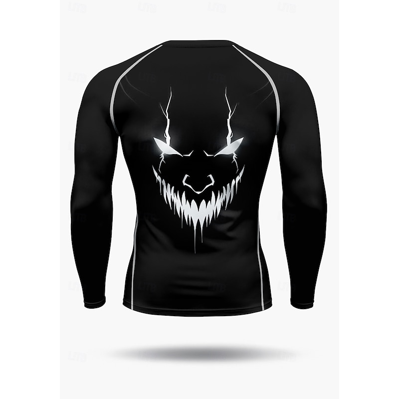 Men's Compression Shirt Running Shirt 3D Print Long Sleeve Base Layer Halloween Quick Dry Compression Power Flex Moisture Wicking Gym Workout Active Training Exercise Sportswear Activewear Black2