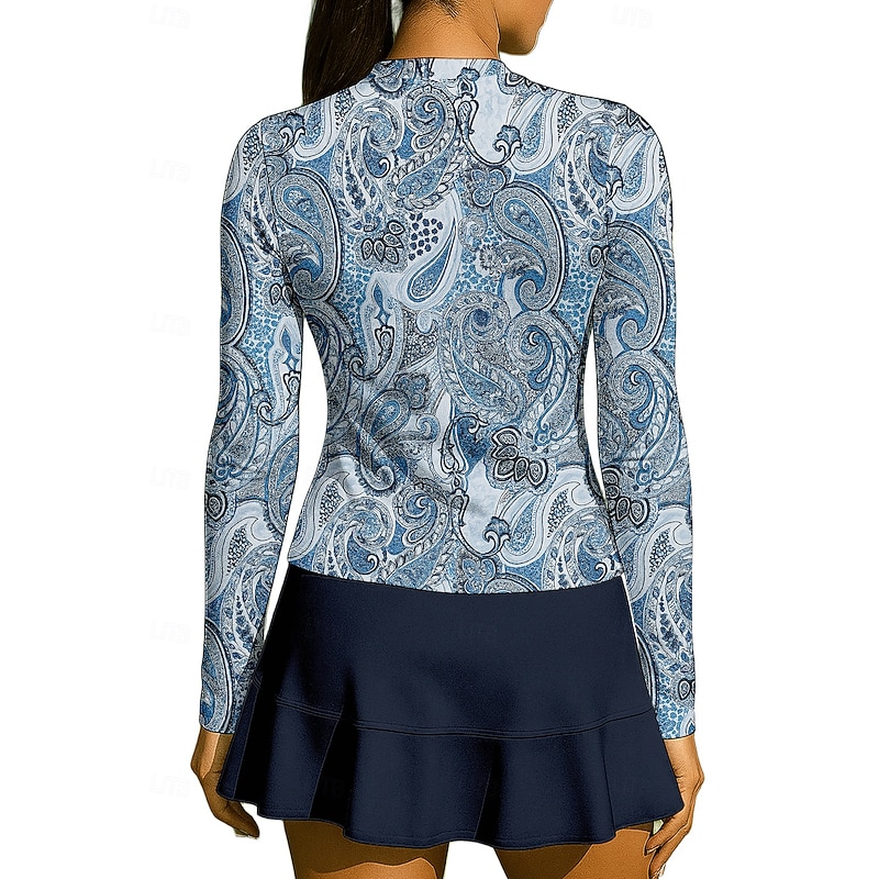 Women's Paisley Sport Shirt Tennis Shirt Tennis Top Long Sleeve Zipper Floral UPF50+ UV Resistant High Elasticity Moisture Wicking Breathable Volleyball Tennis Golf Stand Collar Zip Collar Shirt2