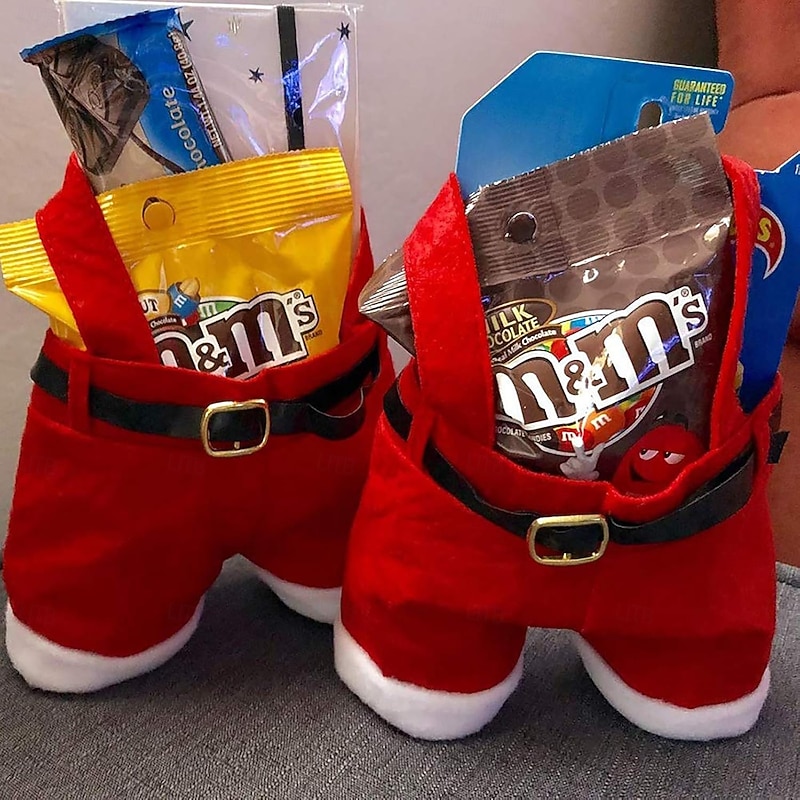 6PCS Christmas Decorations Gift Bags Candy Bags Santa Pants Style Lovely Treat Bags for Wedding Holiday New Year Holiday4