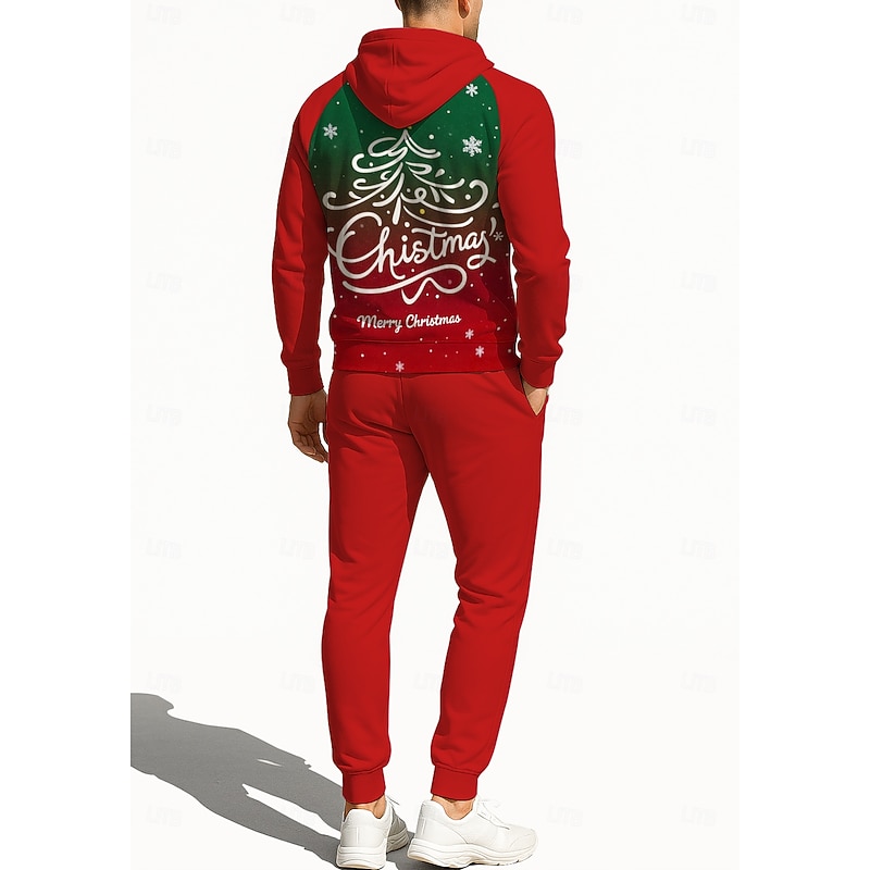 Christmas Men's Hoodie Tracksuit Zip Hoodie Drawstring Pockets Pants Hoodie Sweatshirt Fall Red Gym Workout Casual Basketball Baggy Long Sleeve Sport Activewear Stretchy Regular Fit2