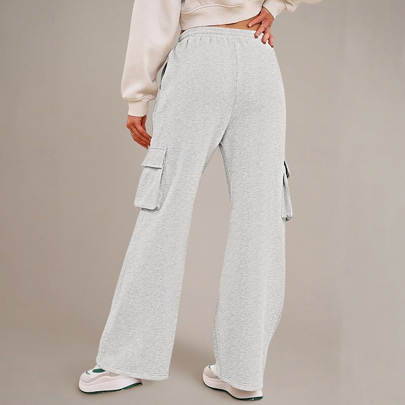 Women's Cargo Pants Culottes Wide Leg Chinos Streetwear Casual Full Length Medium Waist Plain Drawstring Pocket Comfortable Micro-elastic Outdoor Vacation Street Black Dark Navy Royal Blue Light Grey3