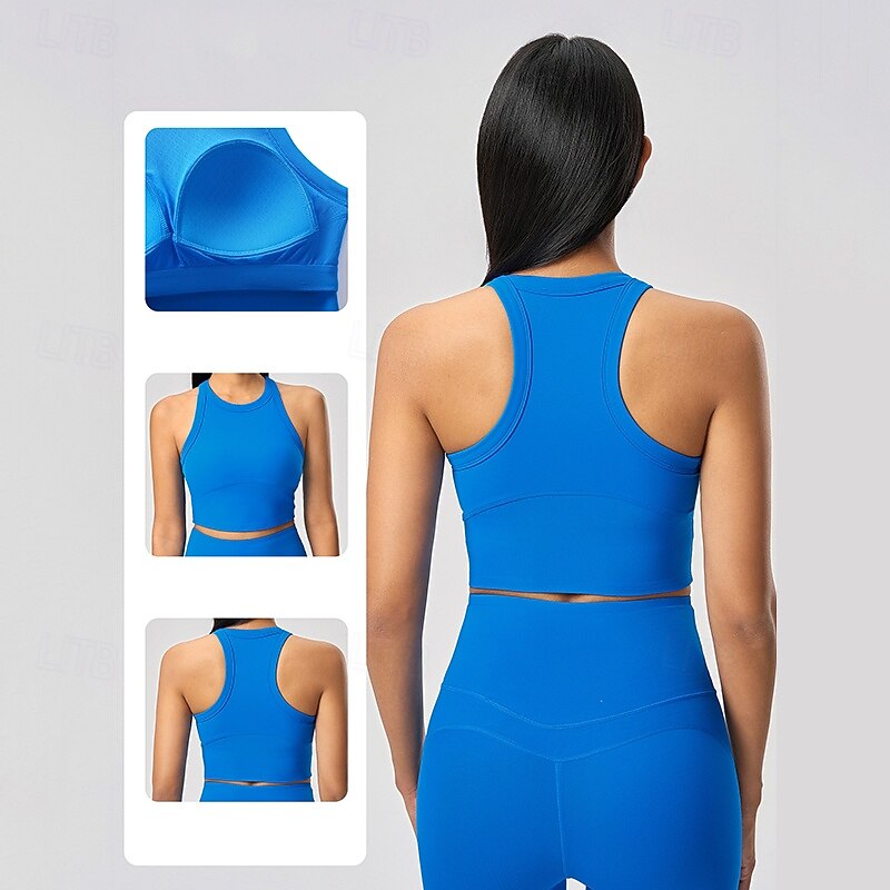Women's Racerback  Bra Sports Tank Top Padded Sleeveless Top Athleisure Fall Solid Colored Breathable Gym Running Fitness Sportswear Activewear Pink Blue Dark Blue
