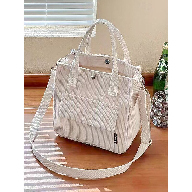 Women's Corduroy Tote Bag with Shoulder Strap – Casual Vintage Crossbody Handbag for Work, Travel, Shopping & Everyday Use4