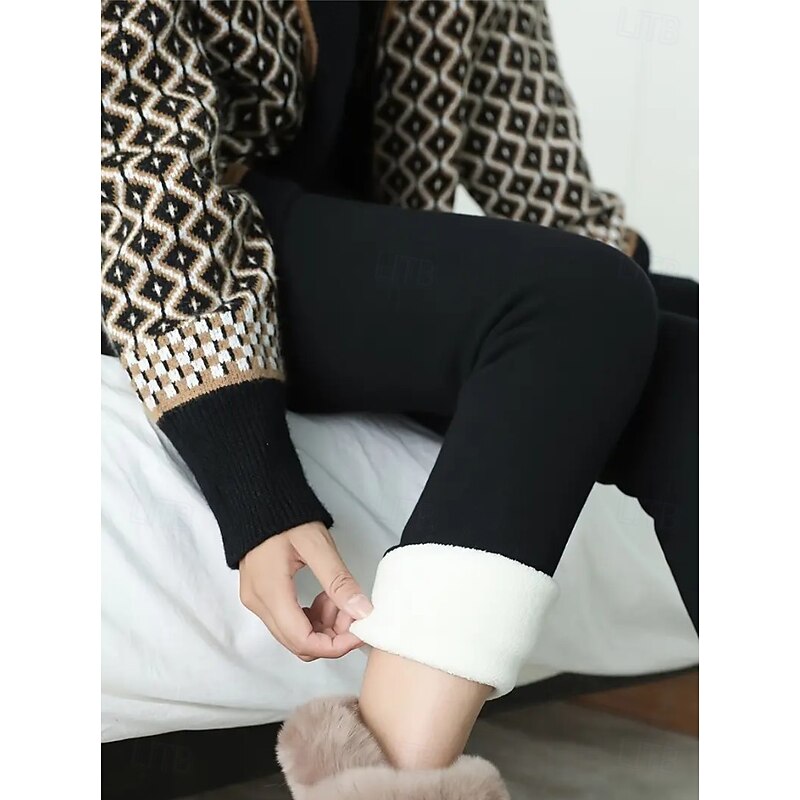 Women's Fleece Pants Leggings Fashion Streetwear Basic Full Length High Waist Plain High Cut Comfy Soft Comfortable Stretchy Home Daily Wine Navy Black Gray Spring Fall Winter Regular Fit4