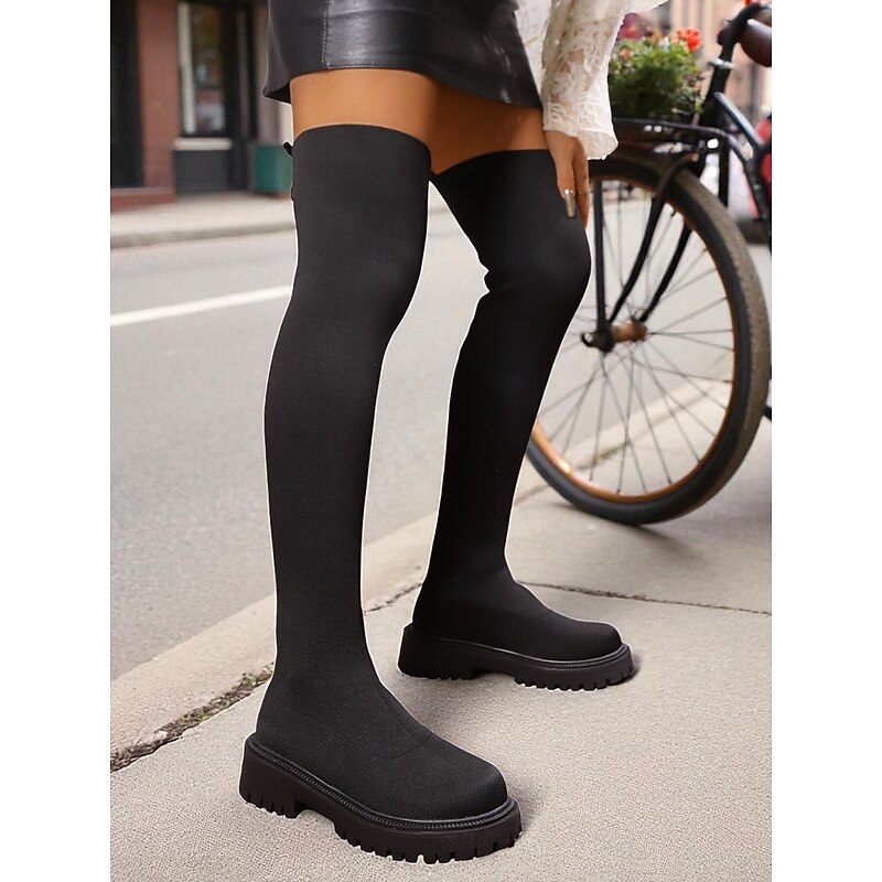 Women's Beige Over-the-Knee Boots with Chunky Sole, Stylish and Bold, Ideal for Fall Fashion, Night Out and Winter Street Style4