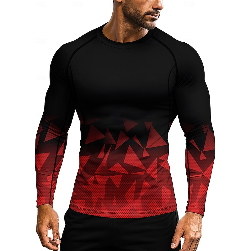Men's Running T-Shirt Athletic Shirt Gym Shirt Fitness Shirt Workout Shirt Clashing Colors Long Sleeve Tee Tshirt Geometric UPF 50 UV Resistant Soft Sweat wicking Mountain Bike / MTB Gym Workout4