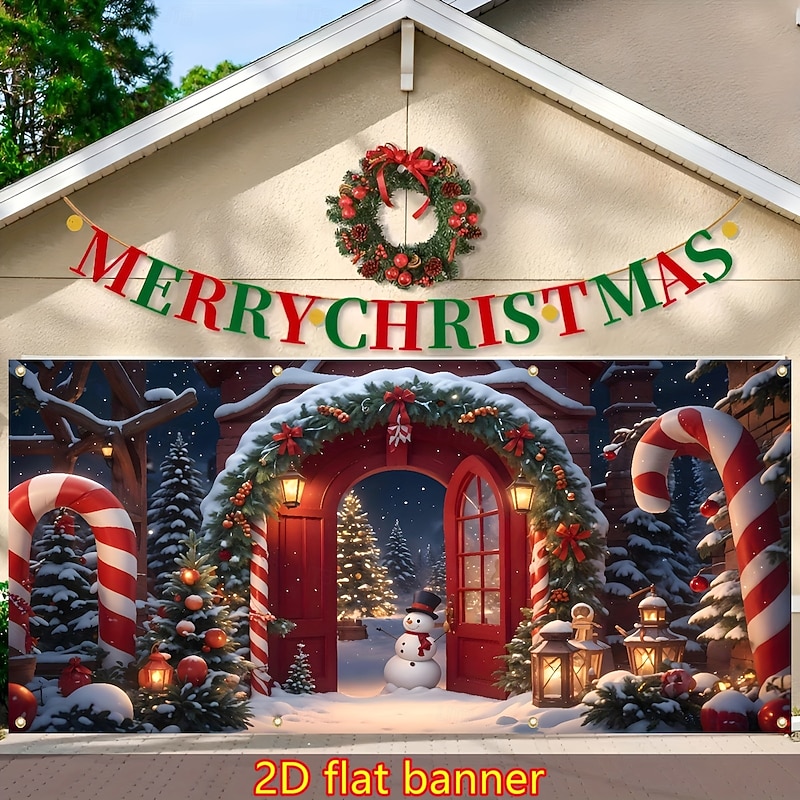 Christmas Window Curtain, Holiday Decorative Drapes for Windows, Garage Doors, and Home, Festive Seasonal Window Treatment