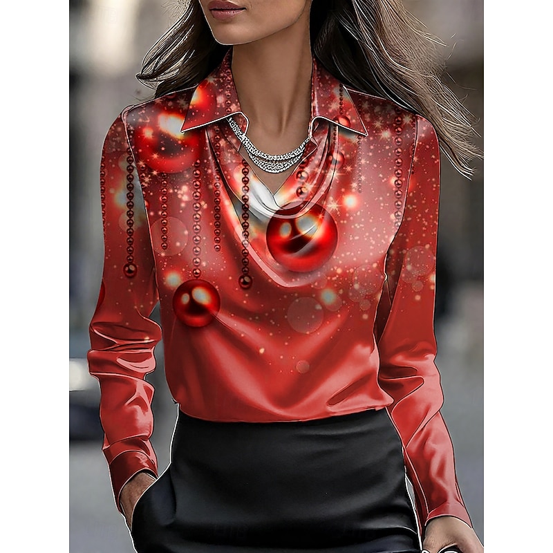 Christmas Women's Blouse Ombre Graphic Abstract Elegant Stylish Basic Long Sleeve Cowl Neck Regular Tops Work Daily Ruched Draped Red Blue Gold Green Summer Spring Fall Winter2