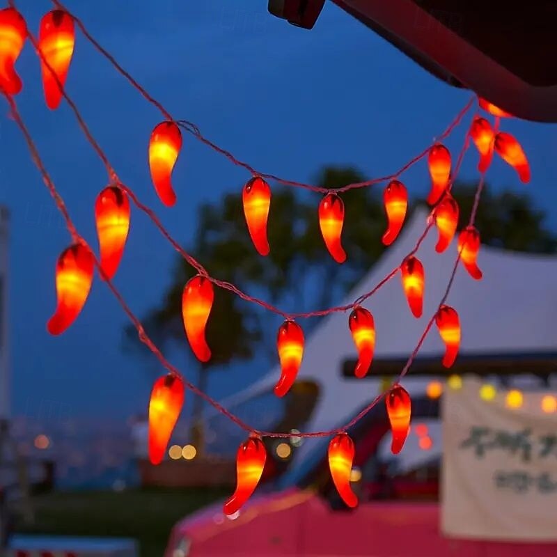 Solar Red Pepper String Lights Outdoor Waterproof Fairy Light 5m 20LED 7M 50LED Spring Festival Halloween Christmas Indoor Outdoor Porch Balcony Garden Decorative Lamp4