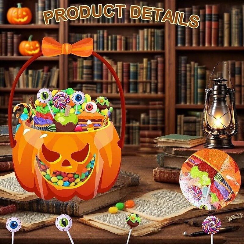 10Pcs Halloween Favor Bags Transparent Pumpkin/ Cauldron Sealed Pouches with Handles Resealable Happy Plastic Favor Bags for Holiday Party Candy Gift Wrapping Supplies Decoration4