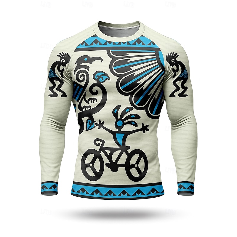 Men's Cycling Jersey Downhill Jersey Geometic Long Sleeve Bike Jersey Top with 3 Rear Pockets Quick Dry Soft Comfortable Moisture Wicking Sports Blue Clothing Apparel