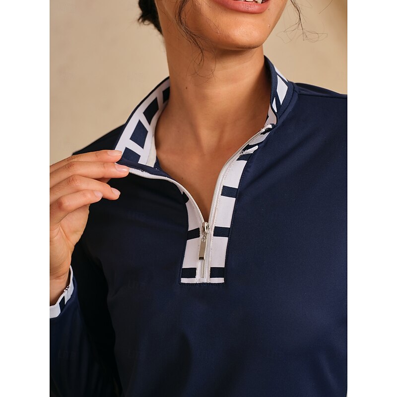 Women's Golf Dress Navy Blue Long Sleeve Dress Ladies Golf Attire Clothes Outfits Wear Apparel4