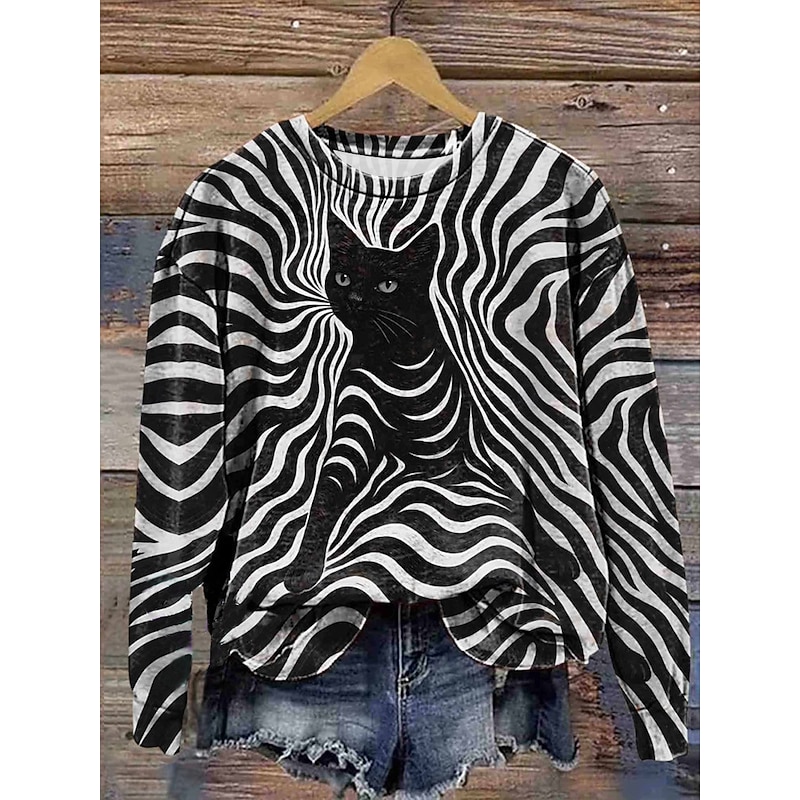 Women's Sweatshirts Graphic Animal Vintage Casual Long Sleeve Crew Neck Regular Tops Street Dailywear Casual Print Black Pink Brown Spring Fall Winter2