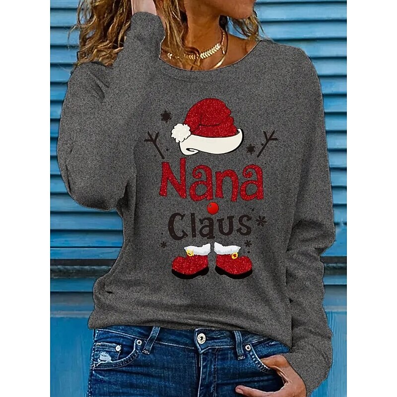 Christmas Women's T Shirt Graphic Letter Snowflake Vintage Fashion Stylish Long Sleeve Crew Neck Round Neck Regular Tops Daily Weekend Print White off-white Gray Summer Spring Fall Winter