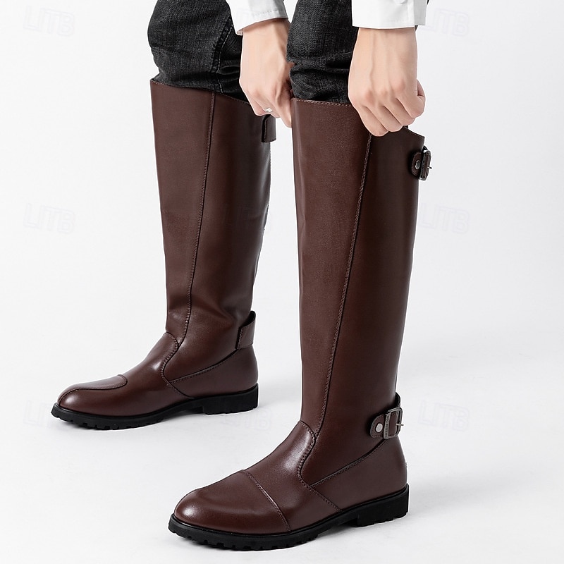 Men's Black Tall Riding Boots – Genuine Faux Leather Knee-High Equestrian Boots with Side Buckle for Horse Riding, Costume and Formal Events2