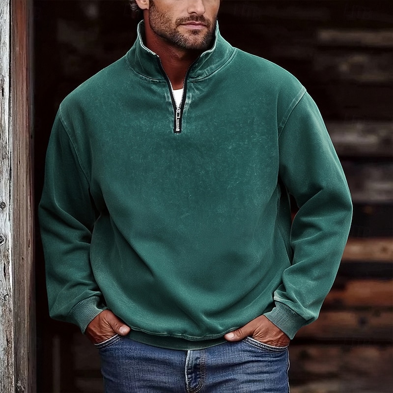 Men's Sweatshirt Quarter Zip Sweatshirt Black Army Green Dark Green Gray Half Zip Plain Sports & Outdoor Daily Holiday Cotton Streetwear Basic Casual Spring Fall Clothing Apparel Hoodies Sweatshirts