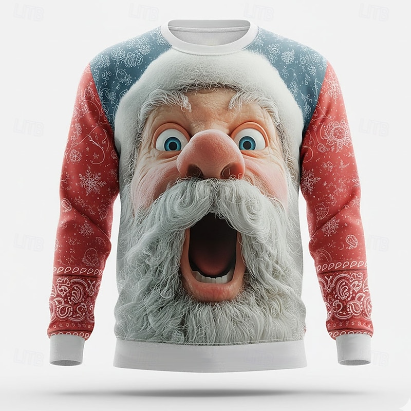Christmas Men's Santa Claus 3D Sweatshirt Cool Party Crew Neck Vacation Party Gift Red 4 Red 3 Crewneck 3D All Seasons Designer2
