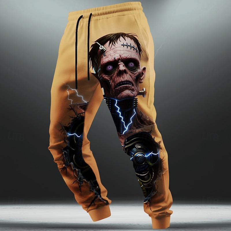 Halloween Men's Gothic Horror Zombies Sweatpants Joggers Trousers Mid Waist Drawstring Elastic Waist Dark Gothic Style Outdoor Holiday Athletic Sweatpants with Pockets Spring Fall 3D Print Blue3