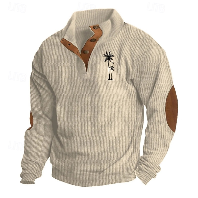 Men's Sweatshirt Black Blue Brown Khaki Light Grey Standing Collar Color Block Tree Patchwork Print Sports & Outdoor Daily Holiday Corduroy Polyester Streetwear Basic Casual Spring Fall Clothing3