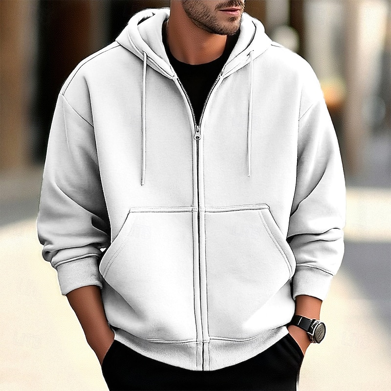 Men's Hoodie Full Zip Hoodie Apricot Gray 2# Black White Wine Hooded Plain Zip Up Pocket Sports & Outdoor Daily Holiday Polyester Streetwear Basic Casual Spring Fall Clothing Apparel Hoodies3