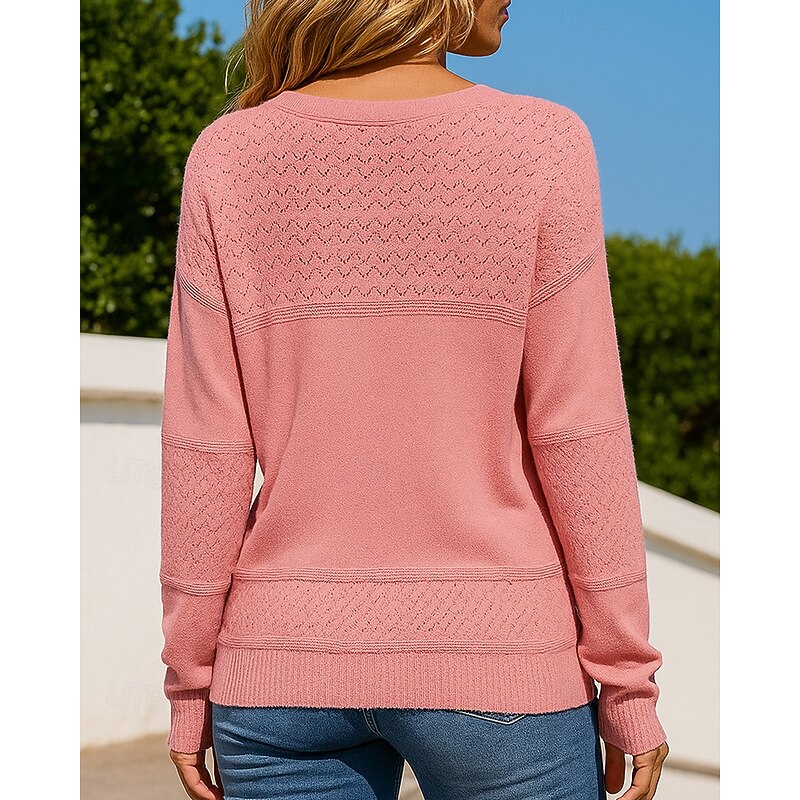 Women's Knit Shirt Pullover Sweater Hollow Long Sleeve Top Athleisure Fall V Neck Color Block Fashion Outdoor Travel Sports Sportswear Activewear Wine Red Black White3