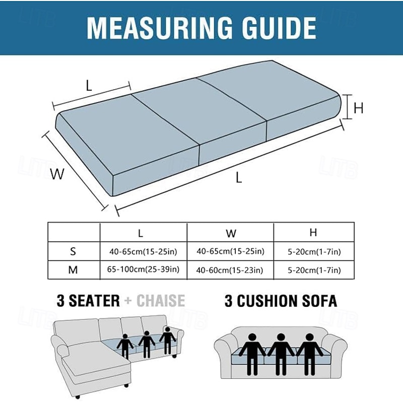 3PCS/1Set Stretch Sofa seat Cushion Cover Slipcover Elastic Couch Armchair 3 Seater Grey Plain Solid Soft Durable Washable3