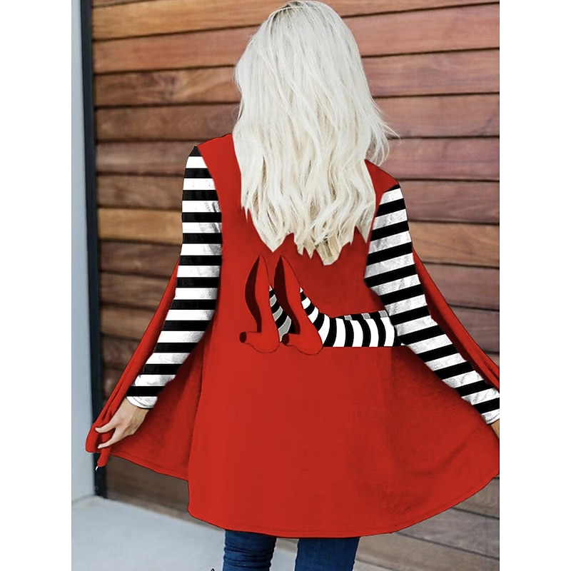 Halloween Women's Winter Coat Trench Coat Lightweight Comfortable Witch Print Open Front Vintage Fashion Casual Witch Vacation Casual Long Collarless Regular Fit Long Sleeve Outerwear Black White4