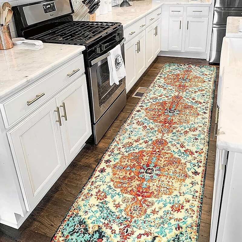 Runner Rugs Kitchen Rugs & Mats Non-Skid Washable Anti-Fatigue, Non-Slip Absorbent Faux Cashmere Rubber Backed for Floors, Machine Washable Bohemian Standing Mats for Sink, Laundry Room, Hallway3