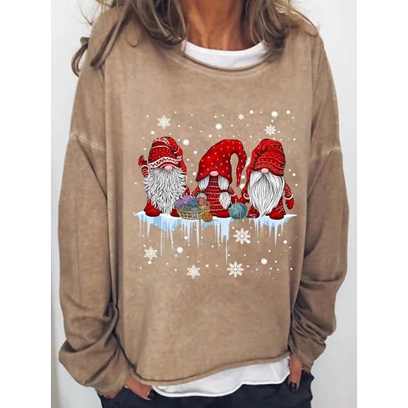 Women's Sweatshirts Graphic Santa Claus Vintage Fashion Casual Long Sleeve Crew Neck Regular Tops Street Casual Print Black Khaki Fall Winter - Main Image