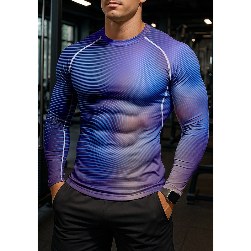 Men's Compression Shirt Running Shirt 3D Print Long Sleeve Shirt Gradient Quick Dry Compression Power Flex Moisture Wicking Gym Workout Active Training Exercise Sportswear Activewear Purple