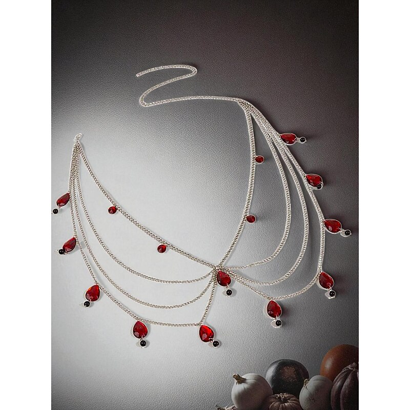 Women's Silver Chain Body Jewelry with Red Gemstones - Gothic Waist Chain for Halloween Party and Nightlife Outfits2