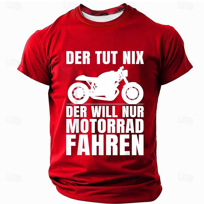 Men's Motorcycle Funny Slang German T Shirt Short Sleeve T shirt 3D Print Crew Neck Shirt Fashion Daily Street Daily Black Red Blue Summer Spring Clothing Apparel S M L XL XXL XXXL