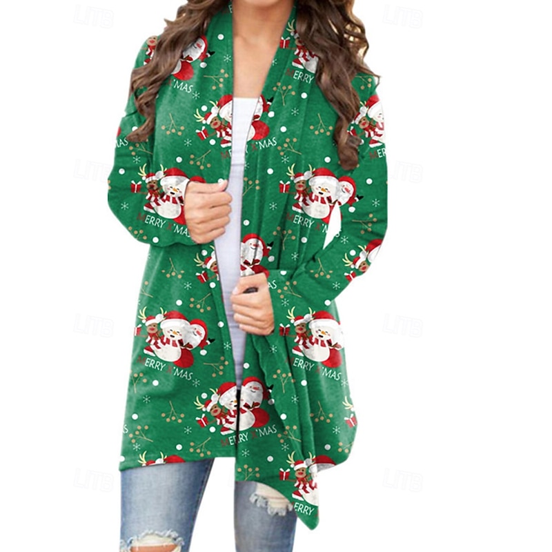 Women's Winter Coat Casual Jacket Comfortable Print Asymmetric Hem Christmas Casual Santa Claus Christmas Going out Casual Daily Weekend Cardigan Regular V Neck Regular Fit Long Sleeve Outerwear3