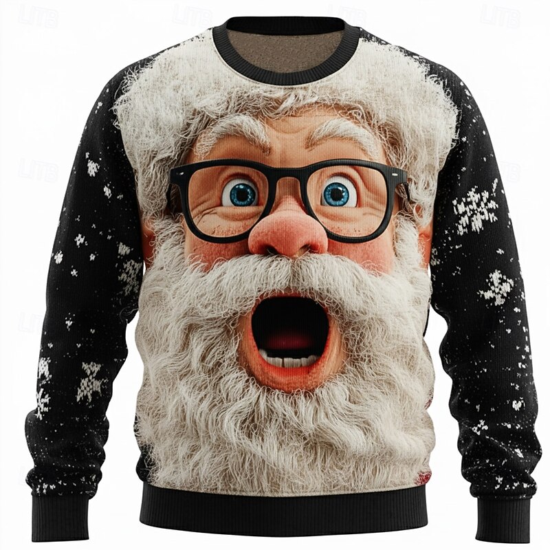 Ugly Christmas Sweater Men's Santa Claus 3D Print 3D Cartoon Pullover Sweater Jumper Knitwear Crewneck Casual Vacation Daily Festival Keep Warm Long Sleeve Fall Winter Black Red Green3